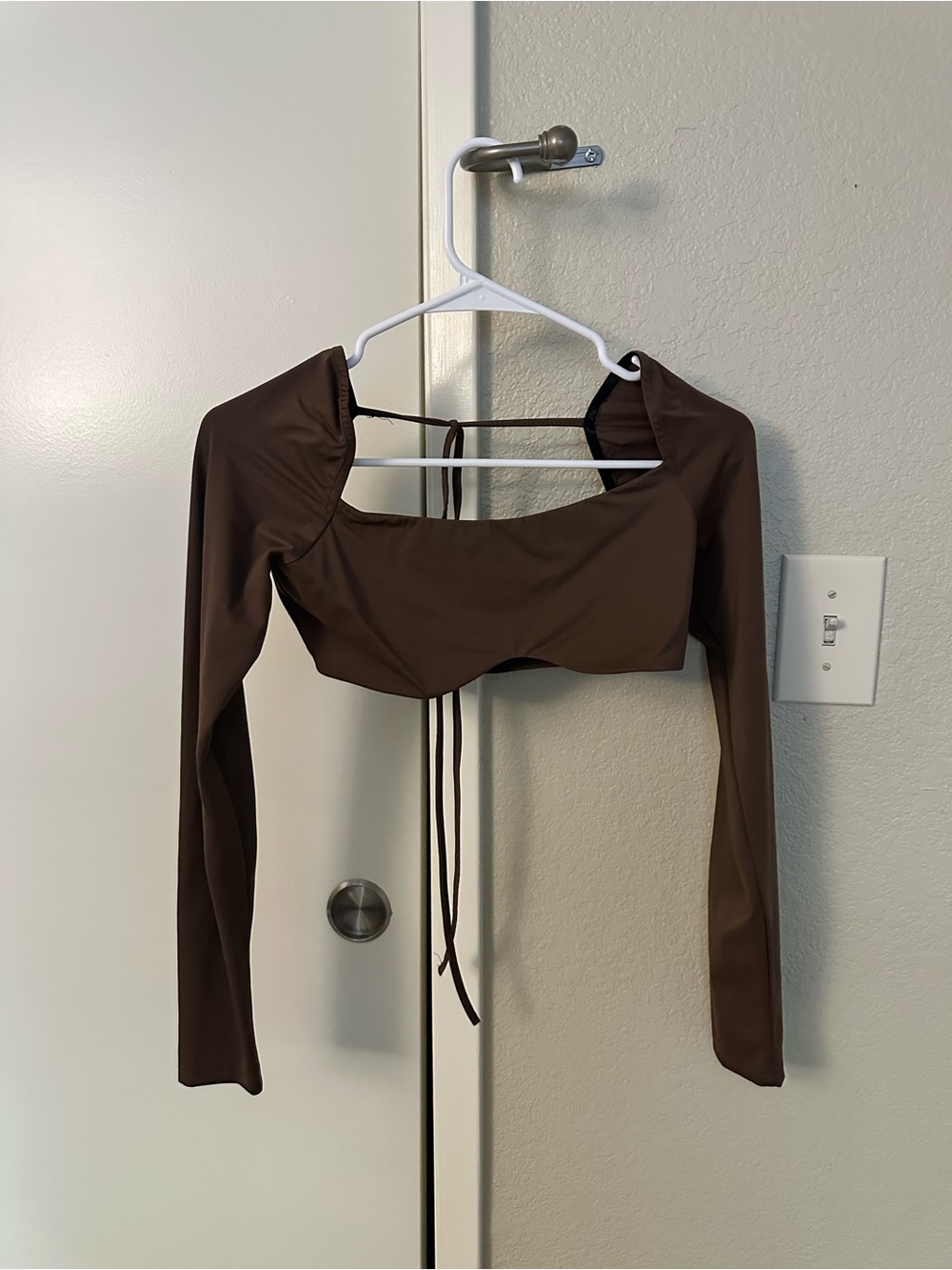 SHEIN Brown Square Neck Long Sleeve Crop Top Size Small